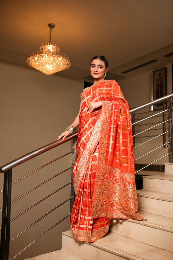 Radiant Orange Banarasi Silk Saree