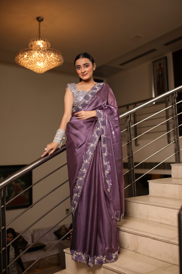 Elegant Purple Organza Satin Saree