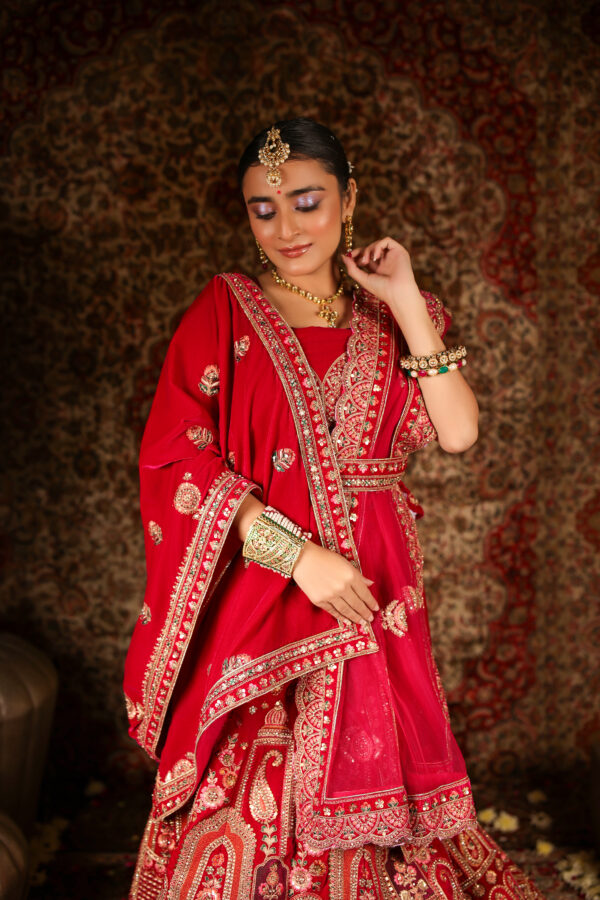 Regal Red Bridal Lehenga - Image 3