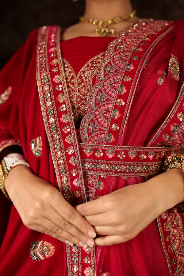 Regal Red Bridal Lehenga - Image 6