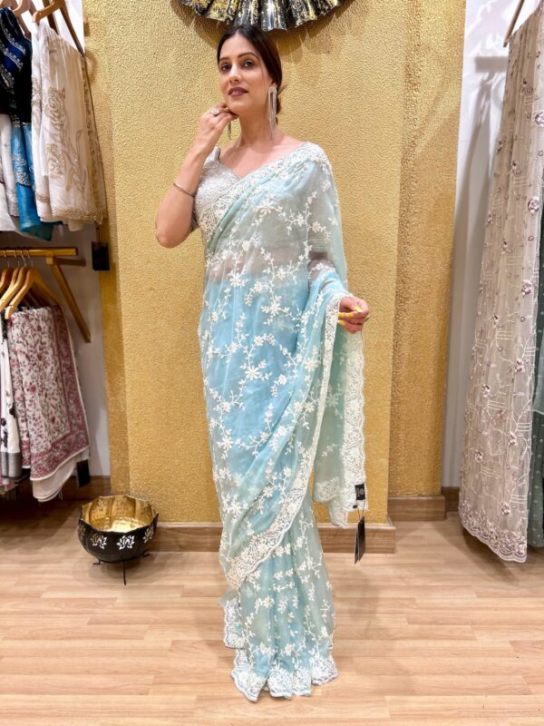 Ocean Blue Organza Saree