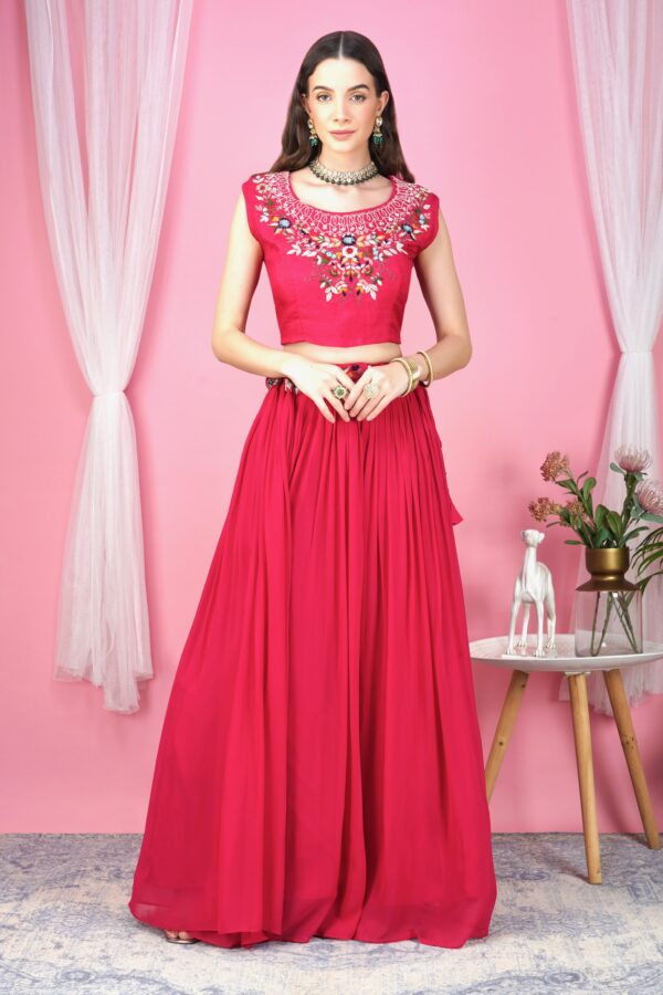 Chic Pink Hand Embroidered Cape Dress - Image 9