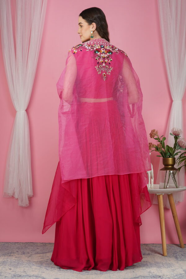 Chic Pink Hand Embroidered Cape Dress - Image 4