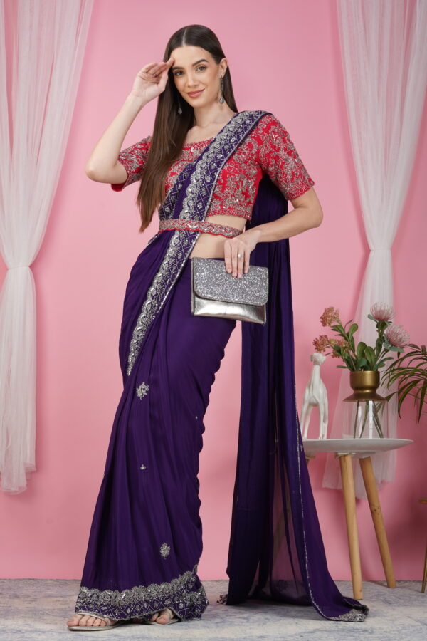 Elegant Purple Ready-to-Wear Saree - Image 2