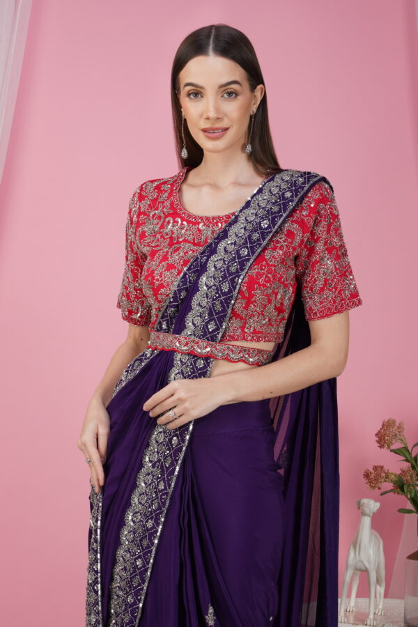 Elegant Purple Ready-to-Wear Saree - Image 3