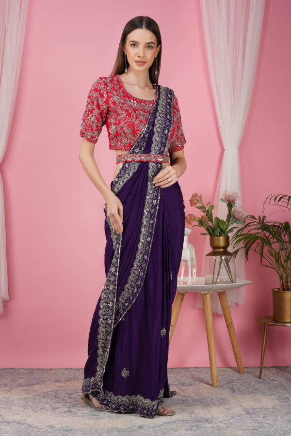 Elegant Purple Ready-to-Wear Saree - Image 4