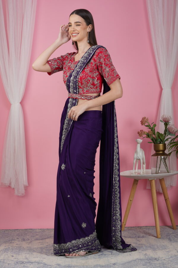 Elegant Purple Ready-to-Wear Saree - Image 5