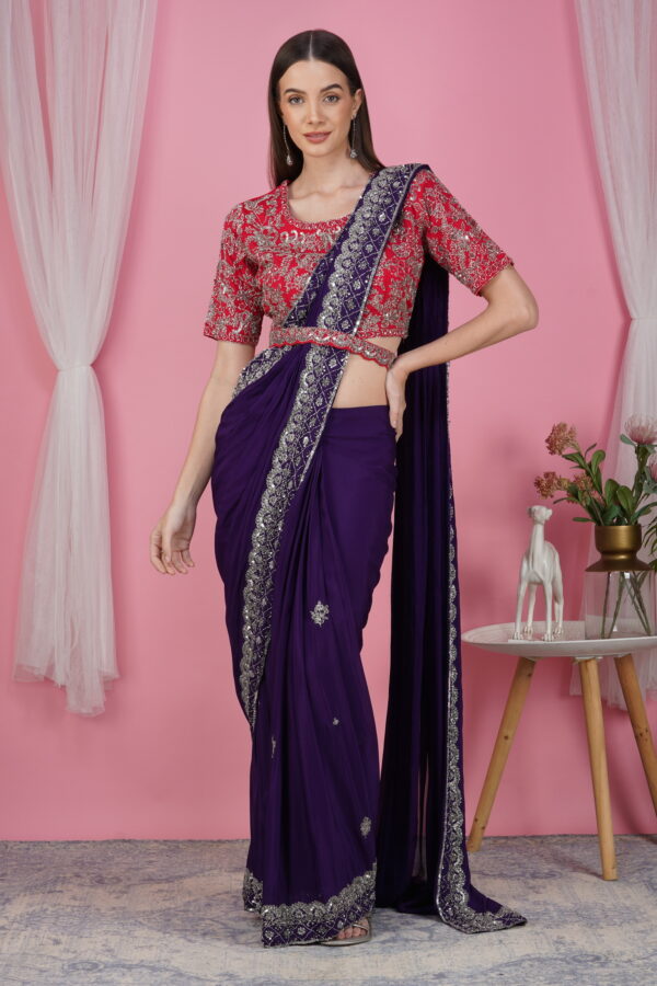 Elegant Purple Ready-to-Wear Saree