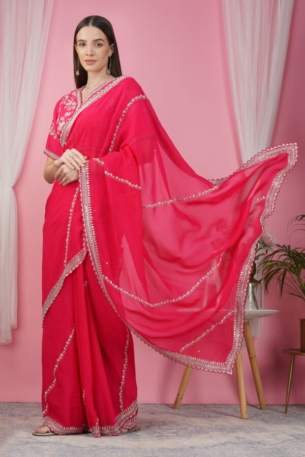 Graceful Pink Georgette Saree with Embroidered Blouse - Image 4