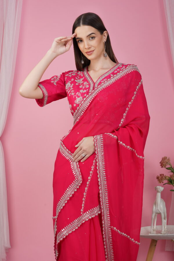 Graceful Pink Georgette Saree with Embroidered Blouse - Image 3