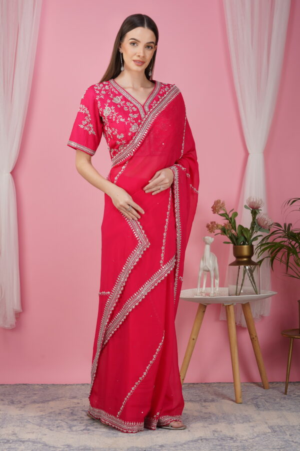 Graceful Pink Georgette Saree with Embroidered Blouse