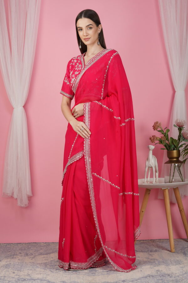 Graceful Pink Georgette Saree with Embroidered Blouse - Image 5