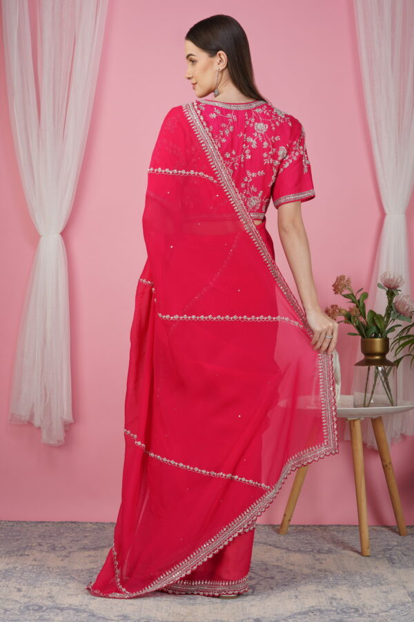 Graceful Pink Georgette Saree with Embroidered Blouse - Image 7