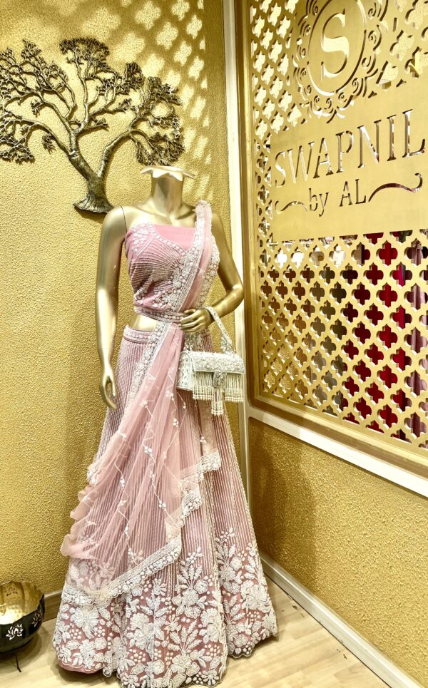 Ethereal Blush Hand Embroidered Pearl Lehenga