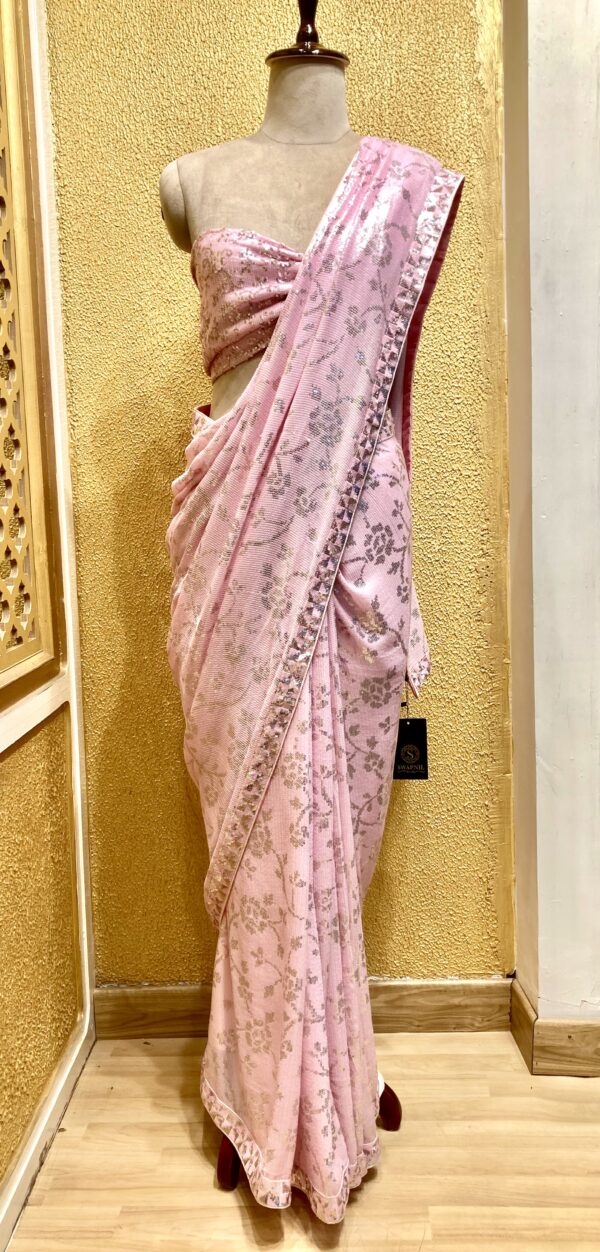 Powder Pink Floral Georgette Saree