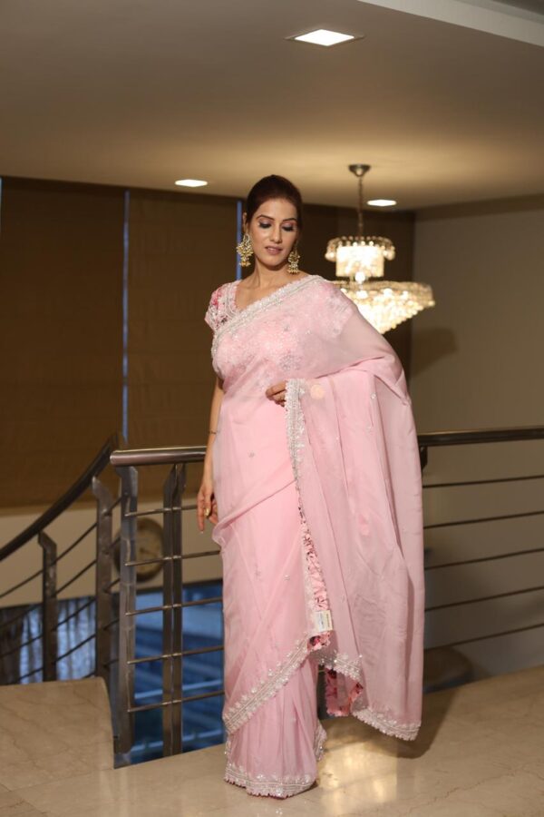 Baby Pink Pure Georgette Saree