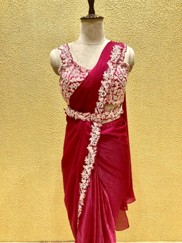 pink ready to wear saree - Image 7