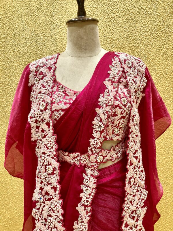 pink ready to wear saree - Image 2