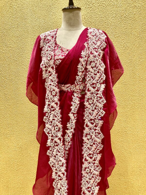 pink ready to wear saree - Image 3