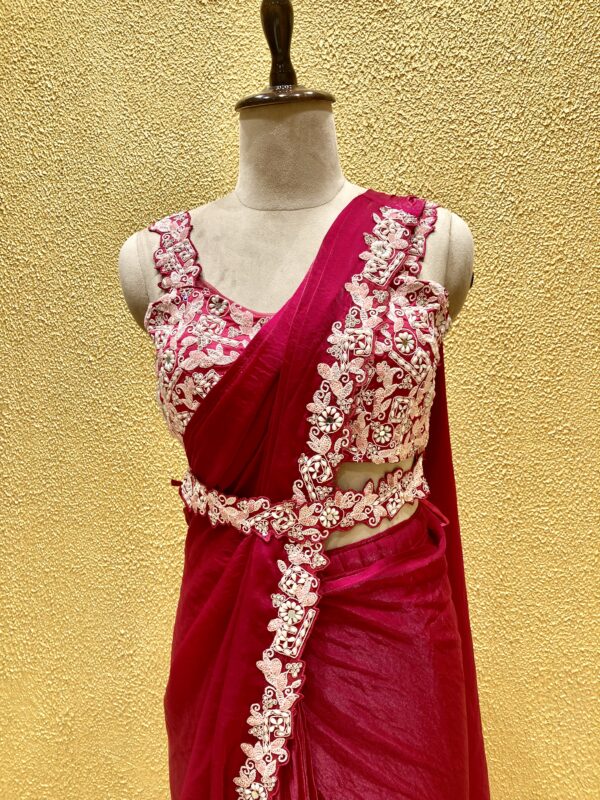 pink ready to wear saree - Image 5
