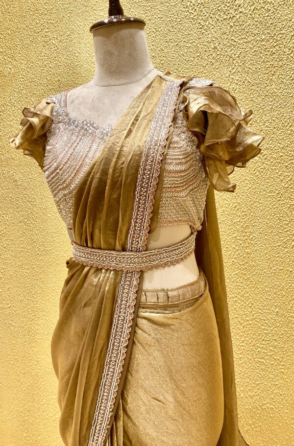 Elegant Golden Ready to Wear Saree - Image 3