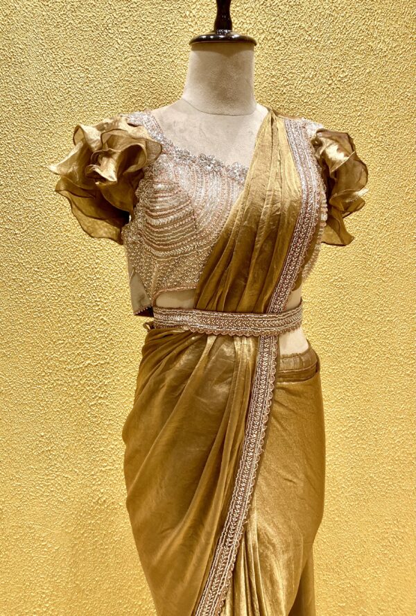 Elegant Golden Ready to Wear Saree - Image 4