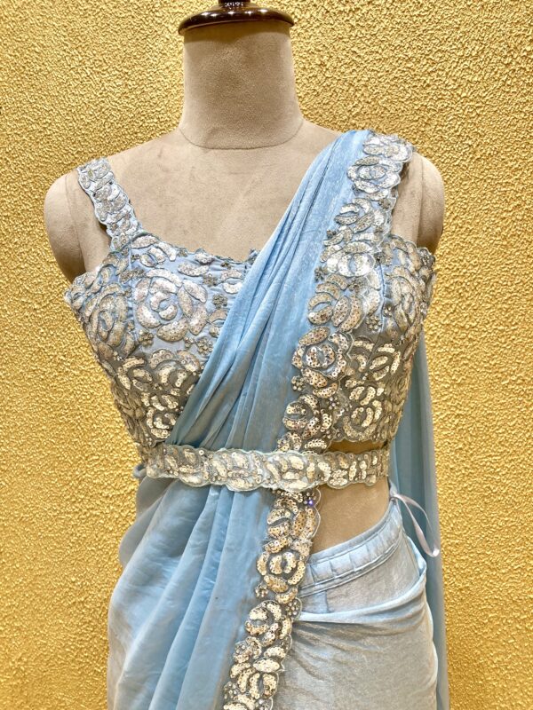 Stunning Blue Ready to Wear Saree - Image 2