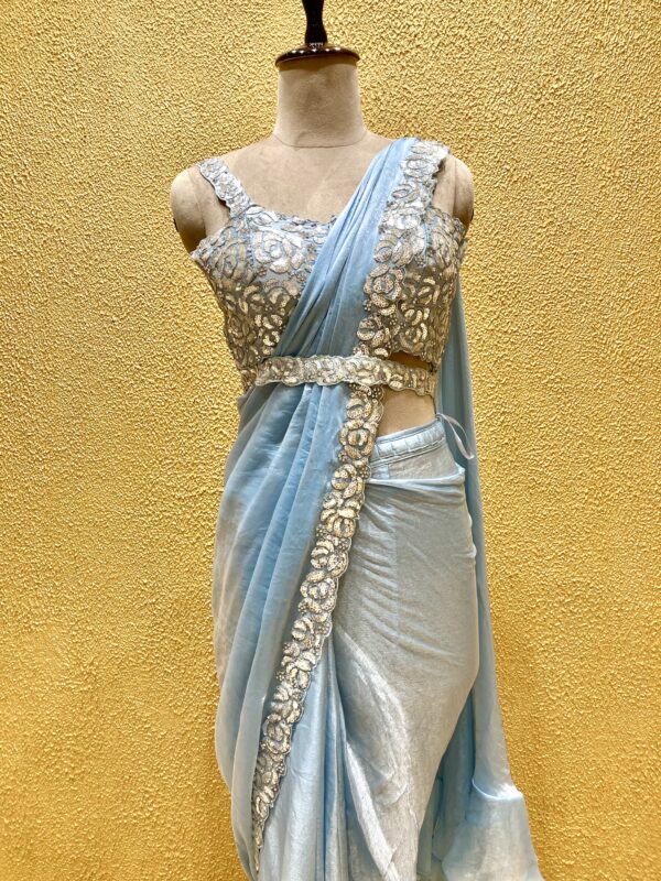 Stunning Blue Ready to Wear Saree - Image 3