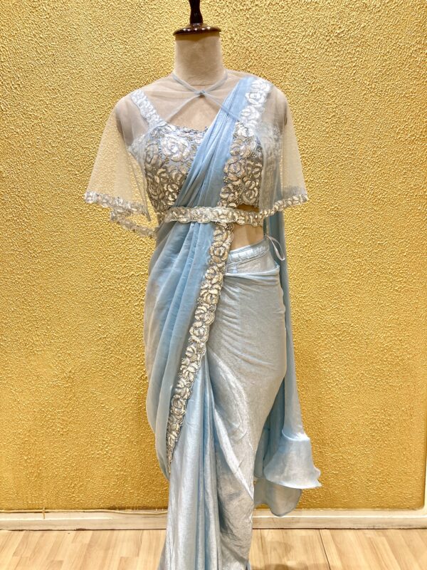 Stunning Blue Ready to Wear Saree - Image 4