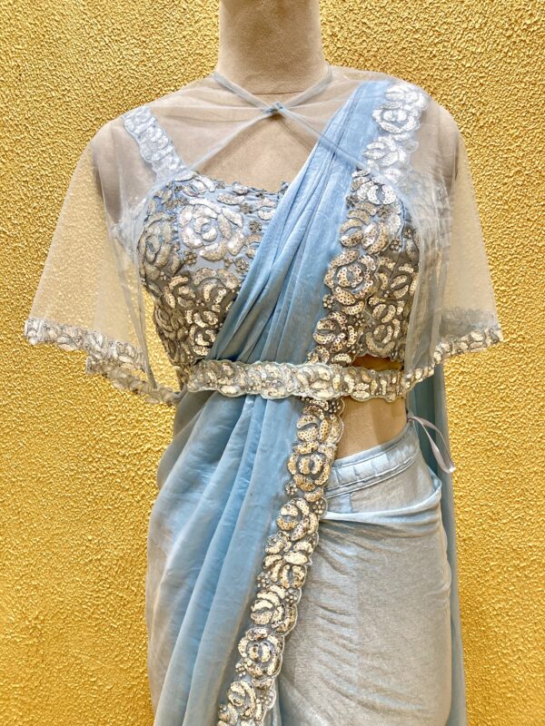 Stunning Blue Ready to Wear Saree - Image 5