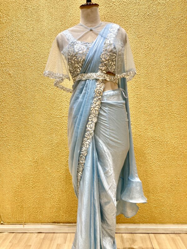 Stunning Blue Ready to Wear Saree - Image 6