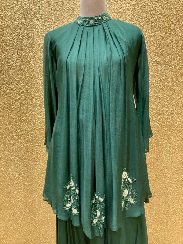 Elegant Bottle Green Dress in Chinon Fabric - Image 3