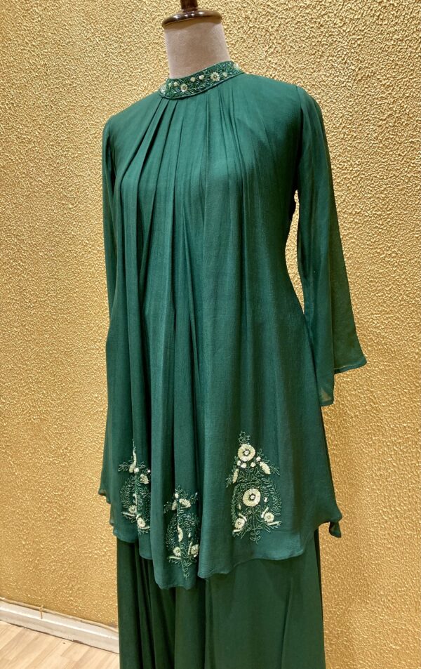 Elegant Bottle Green Dress in Chinon Fabric - Image 4