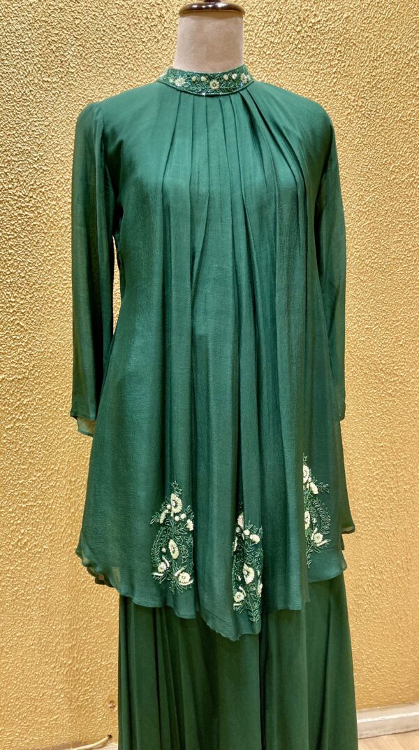 Elegant Bottle Green Dress in Chinon Fabric - Image 5