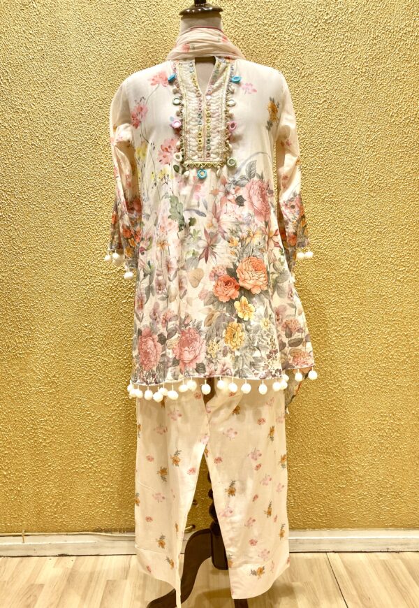 Elegant Floral Cotton Silk Suit Set for Women - Image 3