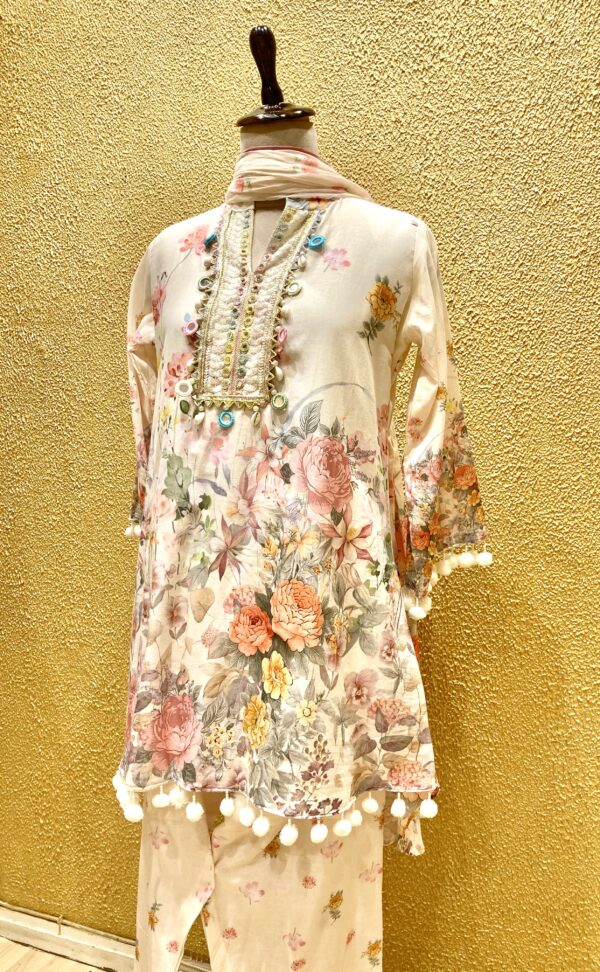 Elegant Floral Cotton Silk Suit Set for Women - Image 4