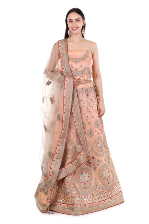 peach embroidered lehenga